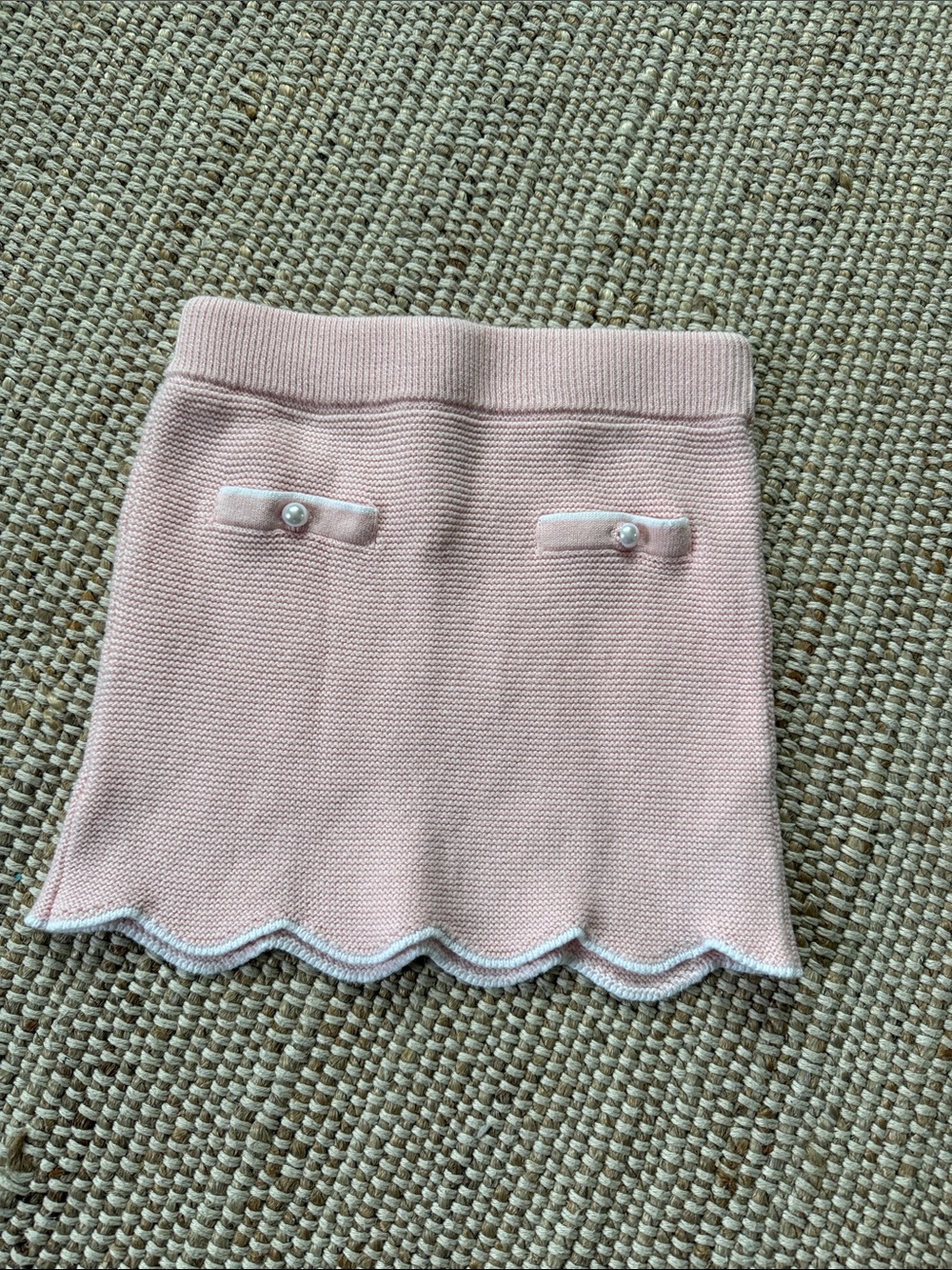 Janie and Jack Pink Knit Scallop-Hem Skirt with Pearl Bow Details